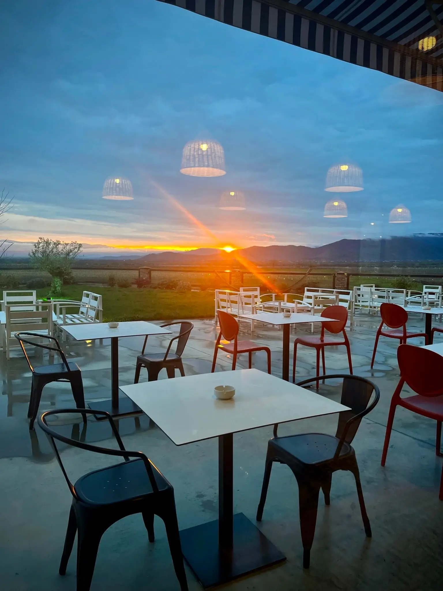 Sunset of cafe tables in Georgia